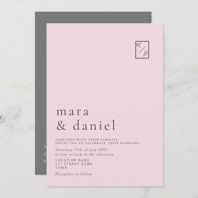 Minimal Blush Pink Wedding Invitation (Front/Back)