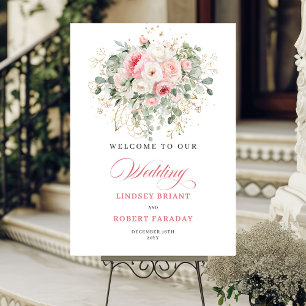 Minimal Blush Roses Gold Wedding Welcome Sign