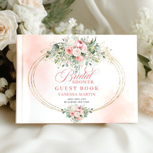 Minimal Blush Roses Greenery Gold Bridal Shower   Guest Book