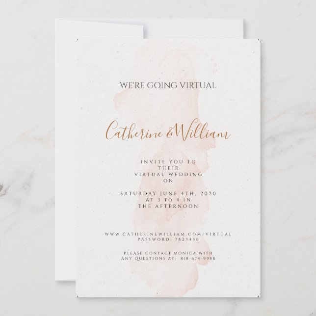 Minimal Blushing Peach Virtual Wedding Invitation (Front)