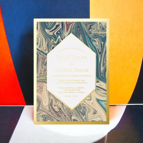 Minimal Bohemian Artistic Abstract Wedding Gold Foil Invitation