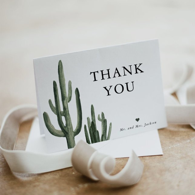 Minimal Bohemian Cactus Thank You Card (Creator Uploaded)