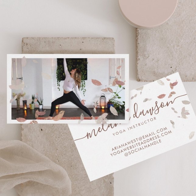 Minimal Bohemian Chic Yoga Trainer Coach Photo Business Card (Creator Uploaded)