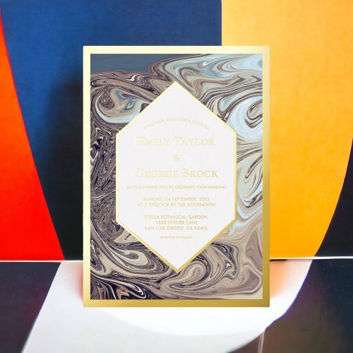 Minimal Bohemian Earth Tone Abstract Wedding Gold Foil Invitation