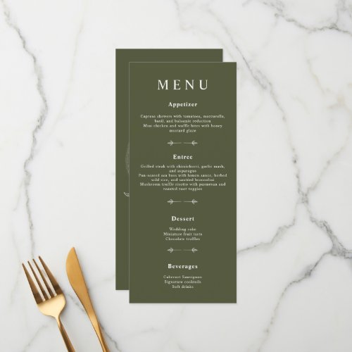 Minimal Bohemian Olive Green Wedding Menus