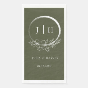 Minimal Bohemian Olive Green Wedding Paper Napkin