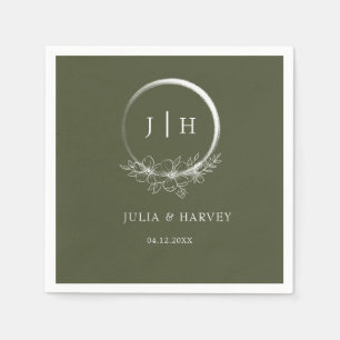 Minimal Bohemian Olive Green Wedding Paper Napkin