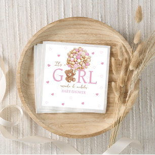 Minimal Boho Bear With Balloons Pink Napkins