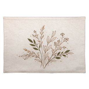 Minimal Boho Botanical Line Art Leaf Illustration Cloth Placemat