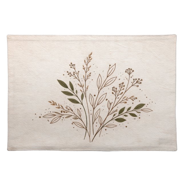 Minimal Boho Botanical Line Art Leaf Illustration Cloth Placemat (Front)