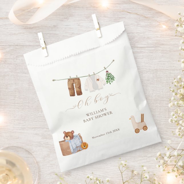 Minimal Boho Boy Clothes Baby Shower Favor Bag (Clipped)
