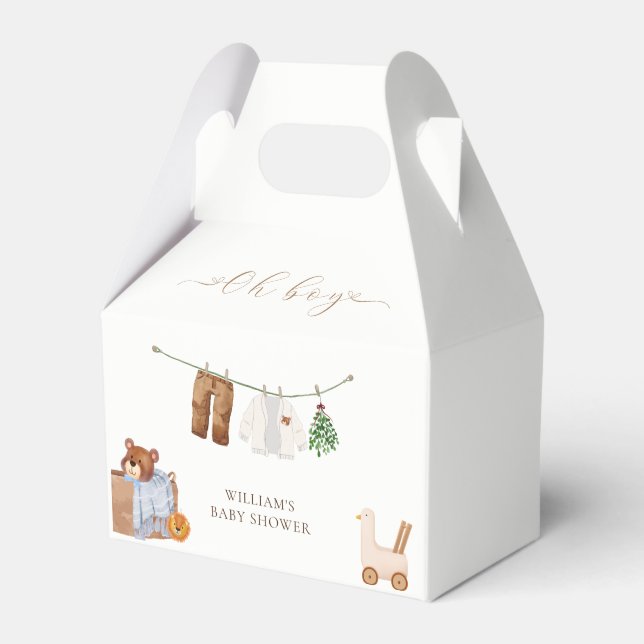 Minimal Boho Boy Clothes Baby Shower Favor Boxes (Front Side)
