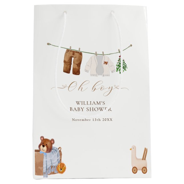 Minimal Boho Boy Clothes Baby Shower Medium Gift Bag (Front)