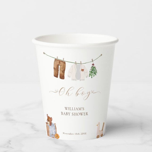 Minimal Boho Boy Clothes Baby Shower Paper Cups (Front)