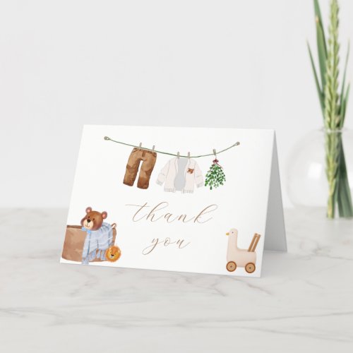 Minimal Boho Boy Clothes Baby Shower Thank You Card