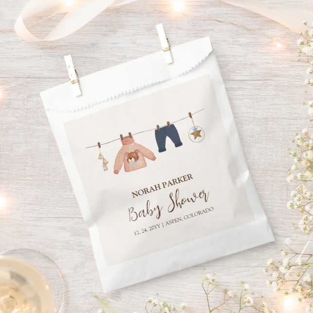 Minimal Boho Boy Winter Clothesline Baby Shower  Favor Bag (Clipped)
