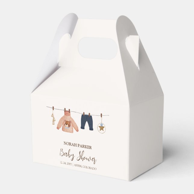 Minimal Boho Boy Winter Clothesline Baby Shower  Favor Boxes (Front Side)