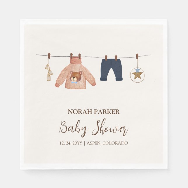Minimal Boho Boy Winter Clothesline Baby Shower  Napkins (Front)
