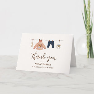 Minimal Boho Boy Winter Clothesline Baby Shower  Thank You Card