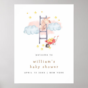 Minimal Boho Bunny Stars Baby Shower Welcome Poster