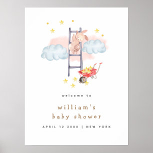 Minimal Boho Bunny Stars Baby Shower Welcome  Poster