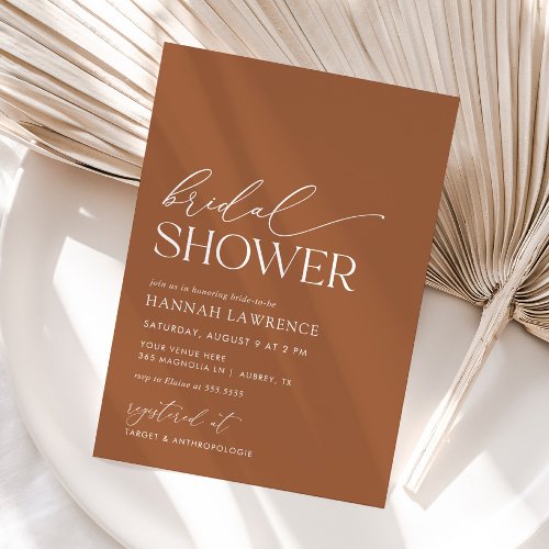 Minimal Boho Burnt Orange Bridal Shower Invitation