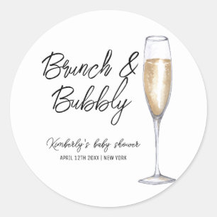 Minimal Boho Champagne Brunch Bubbly Baby Shower  Classic Round Sticker