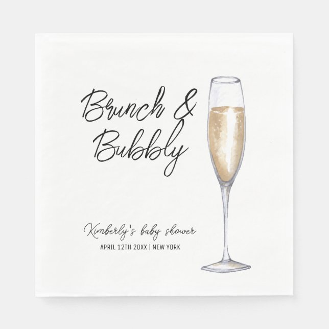 Minimal Boho Champagne Brunch Bubbly Baby Shower  Napkins (Front)