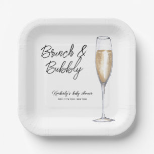 Minimal Boho Champagne Brunch Bubbly Baby Shower  Paper Plates