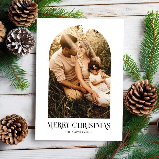 Minimal Boho Chic Merry Christmas Arch Photo Holiday Card (Creator Uploaded)