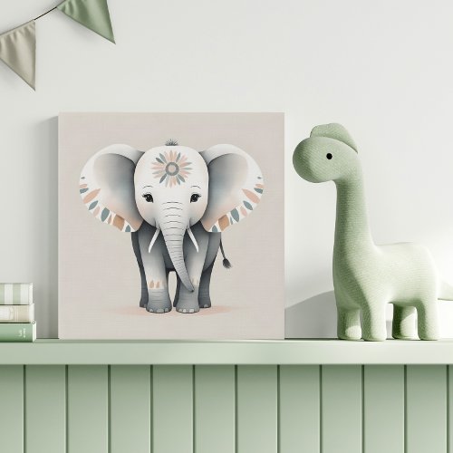 Minimal Boho Decorated Elephant Nursery Kids Room Faux Canvas Print