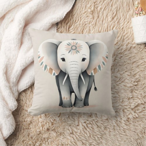 Minimal Boho Decorated Elephant Nursery Kids Room  Throw Pillow