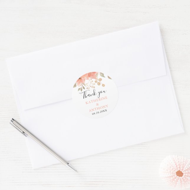 Minimal Boho Floral Wedding Classic Round Sticker (Envelope)