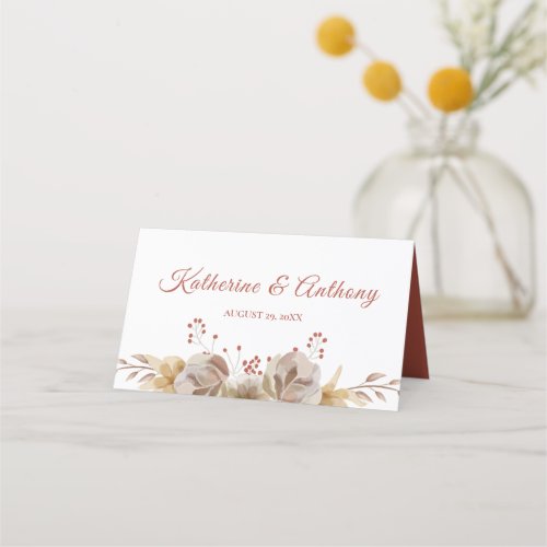 Minimal Boho Floral Wedding  Folded Place Card