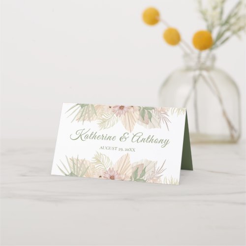 Minimal Boho Floral Wedding  Folded Place Card