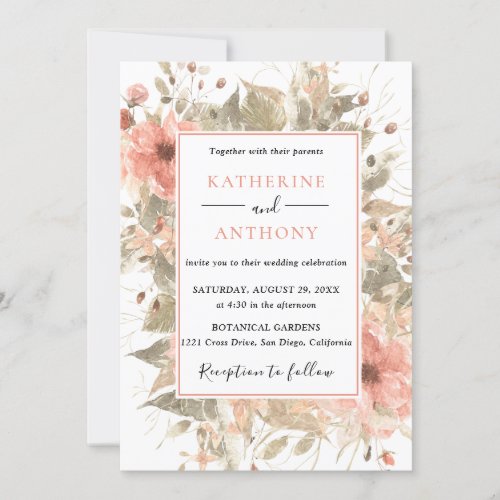 Minimal Boho Floral Wedding Invitation