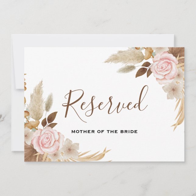Minimal Boho Floral Wedding Reserved Sign Invitation (Front)