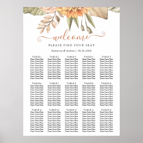 Minimal Boho Floral Wedding Seating Chart Poster