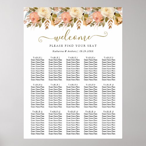 Minimal Boho Floral Wedding Seating Chart Poster