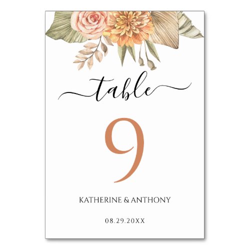 Minimal Boho Floral Wedding Table Number