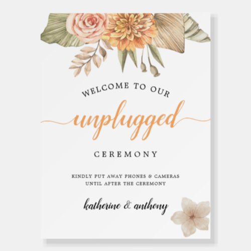 Minimal Boho Floral Wedding Unplugged Sign