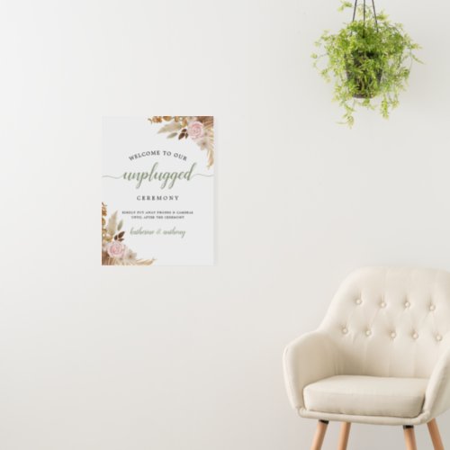 Minimal Boho Floral Wedding Unplugged Sign