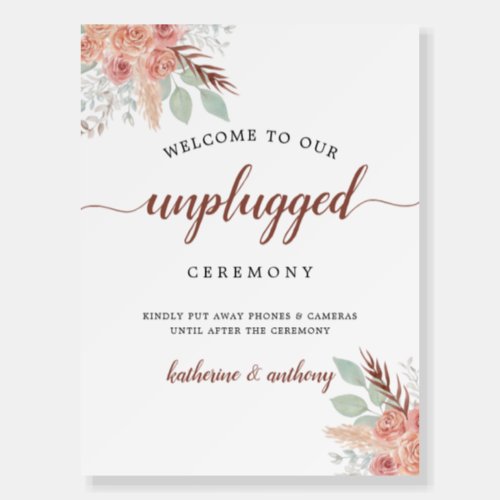 Minimal Boho Floral Wedding Unplugged Sign