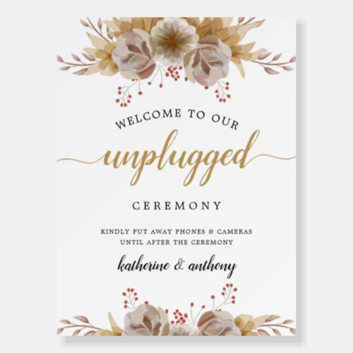 Minimal Boho Floral Wedding Unplugged Sign