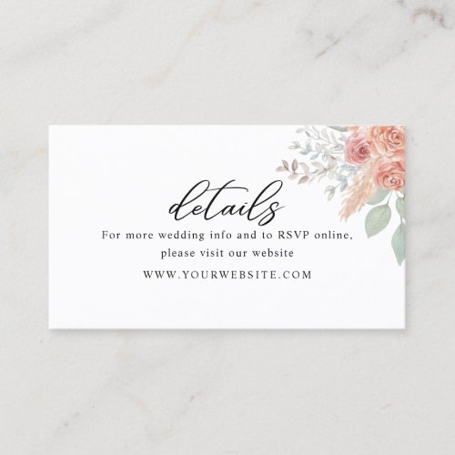 Minimal Boho Floral Wedding wedding details Card