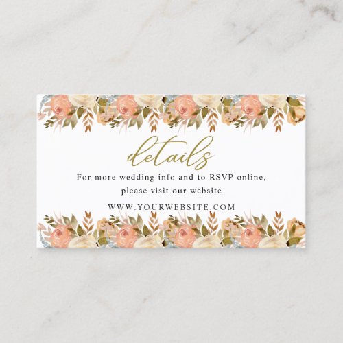 Minimal Boho Floral Wedding wedding details Card