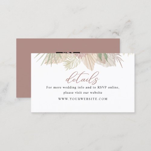 Minimal Boho Floral Wedding wedding details Card