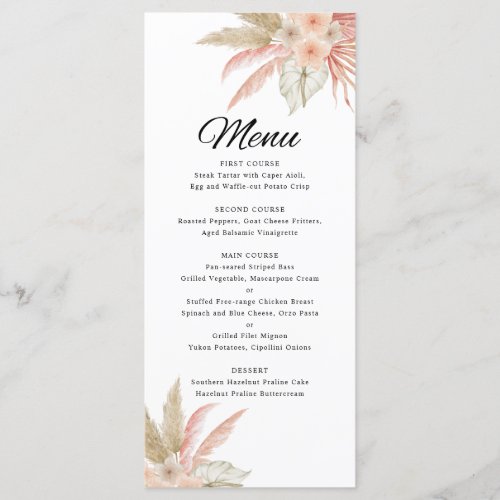 Minimal Boho Floral Wedding Wedding Menu Card
