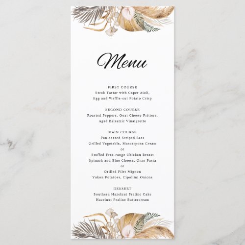 Minimal Boho Floral Wedding Wedding Menu Card