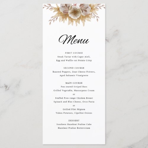 Minimal Boho Floral Wedding Wedding Menu Card